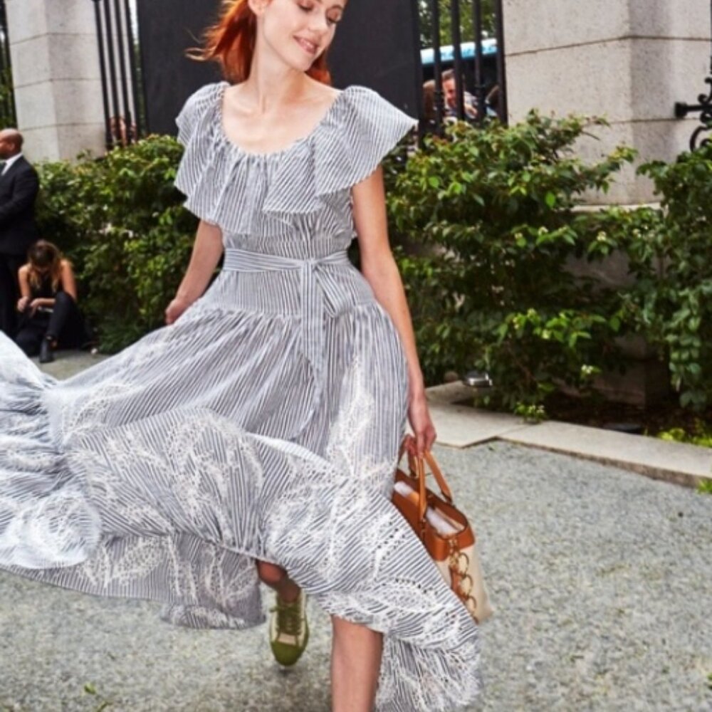 NWOT Tory Burch Summer 2019 Runway Stripe Eyelet Embroidered Maxi Dress S $548